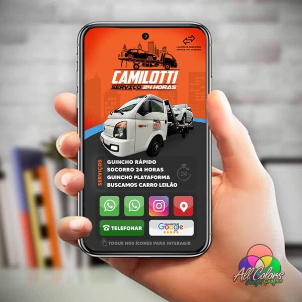 Cartão digital interativo para guinchos - empresa Camilotti