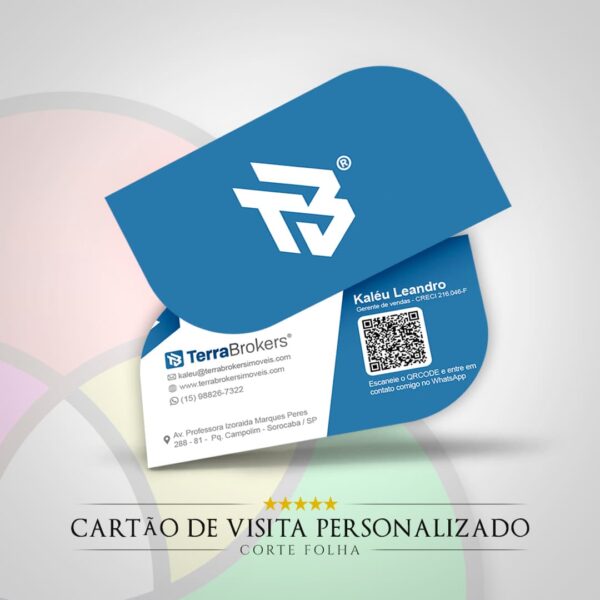 Cartão de visita - Couché 300g fosco, verniz local e corte folha