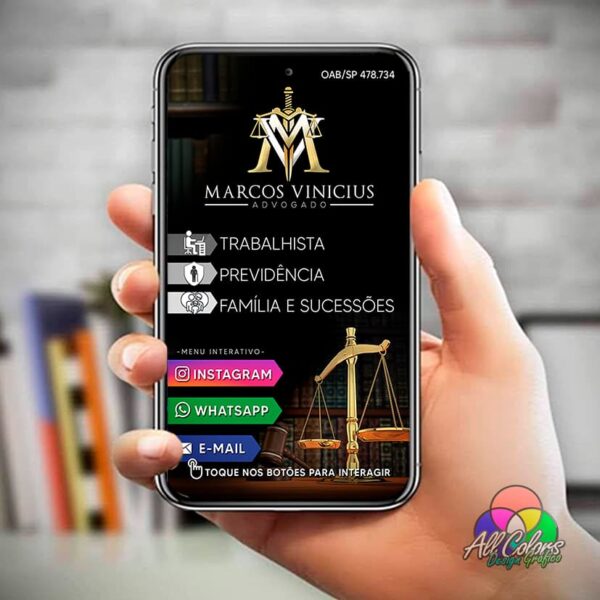 Cartão Digital Interativo para Advogados - Empresa Adv. Marcos Vinicius