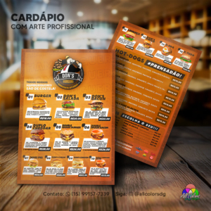 Cardápio PVC 0,3mm com Arte Básica ou Premium