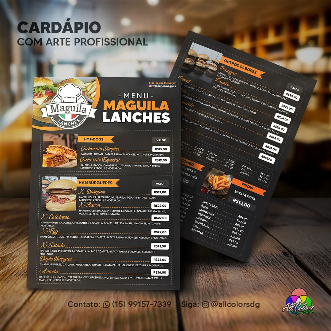 foto cardápio  maguila lanches   lanches delivey