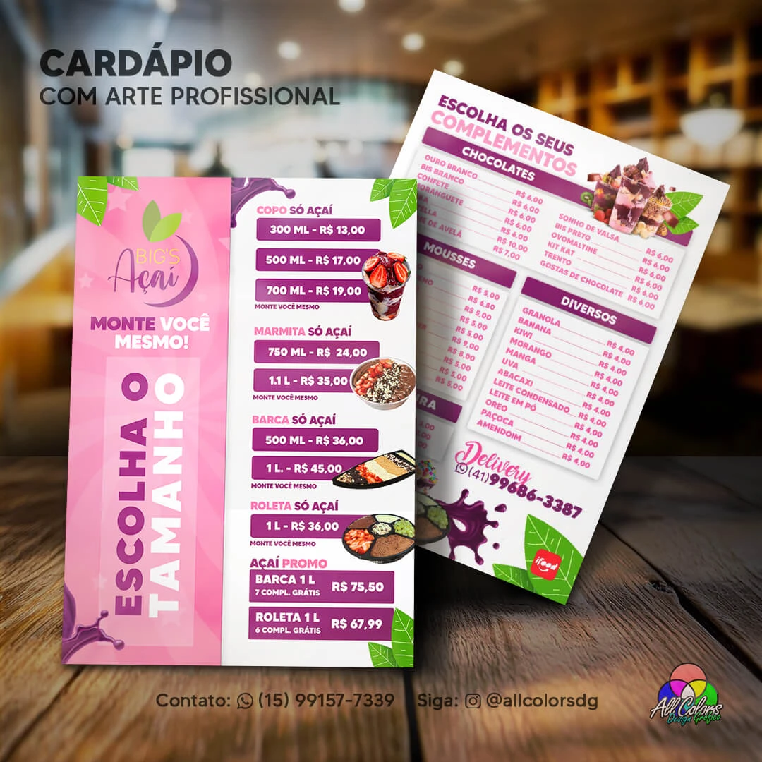 foto cardápio big açaí   Açaiteria