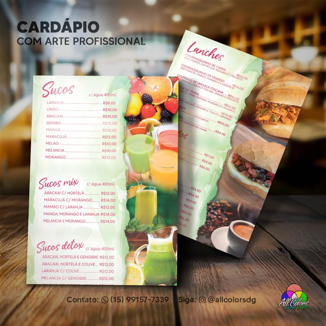 foto cardápio sucos